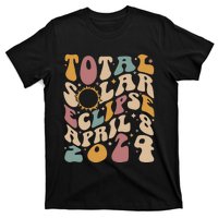 Retro Groovy Total Solar Eclipse April 08 2024 T-Shirt