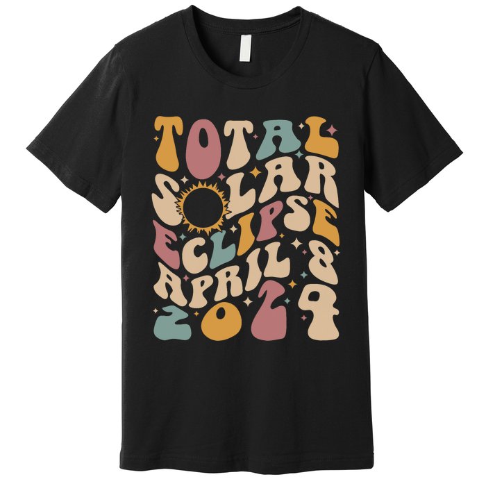 Retro Groovy Total Solar Eclipse April 08 2024 Premium T-Shirt