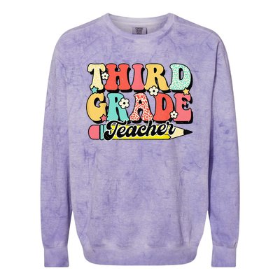 Retro Groovy Third Grade Teacher First Day 3rd Grade Colorblast Crewneck Sweatshirt