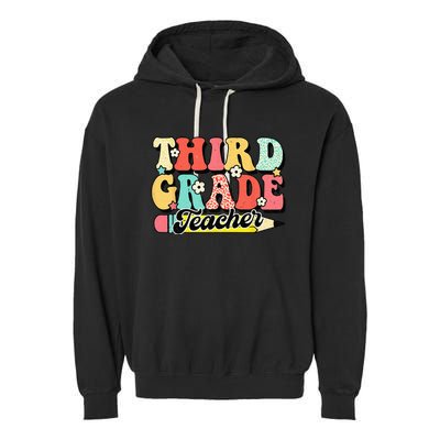 Retro Groovy Third Grade Teacher First Day 3rd Grade Garment-Dyed Fleece Hoodie