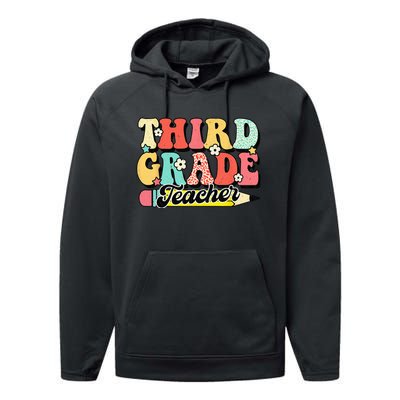 Retro Groovy Third Grade Teacher First Day 3rd Grade Performance Fleece Hoodie