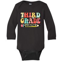 Retro Groovy Third Grade Teacher First Day 3rd Grade Baby Long Sleeve Bodysuit