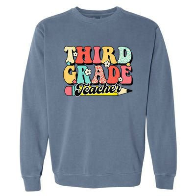 Retro Groovy Third Grade Teacher First Day 3rd Grade Garment-Dyed Sweatshirt