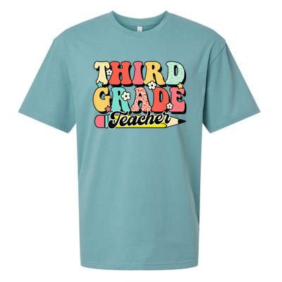 Retro Groovy Third Grade Teacher First Day 3rd Grade Sueded Cloud Jersey T-Shirt