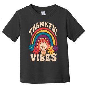 Retro Groovy Thankful Vibes Turkey Fall Funny Thanksgiving Toddler T-Shirt