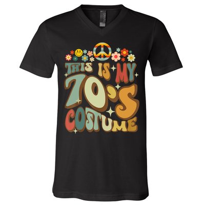 Retro Groovy This Is My 70's Costume Funny 70s Party Vintage V-Neck T-Shirt