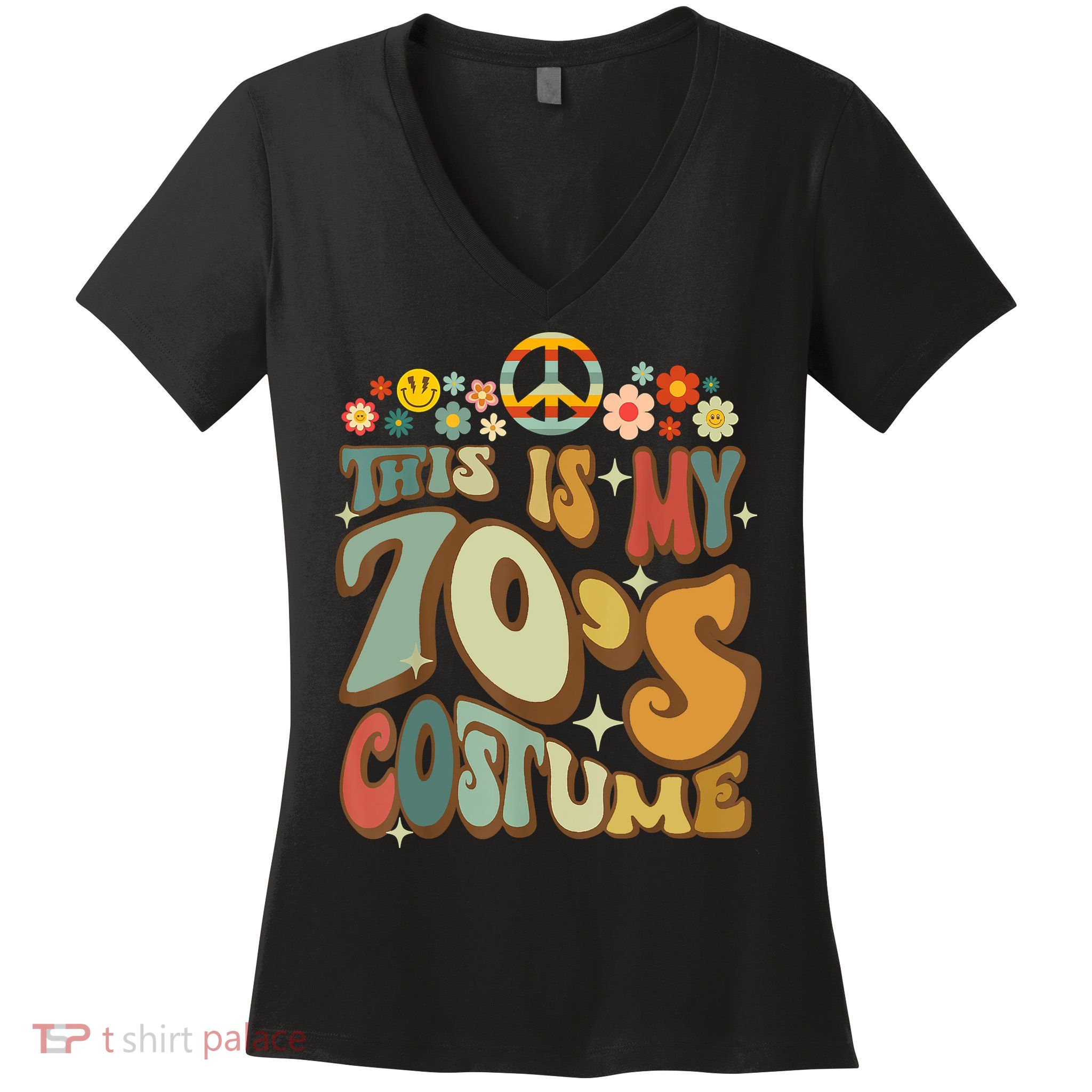 Retro Groovy This Is My 70's Costume Funny 70s Party Vintage Women's V-Neck T-Shirt