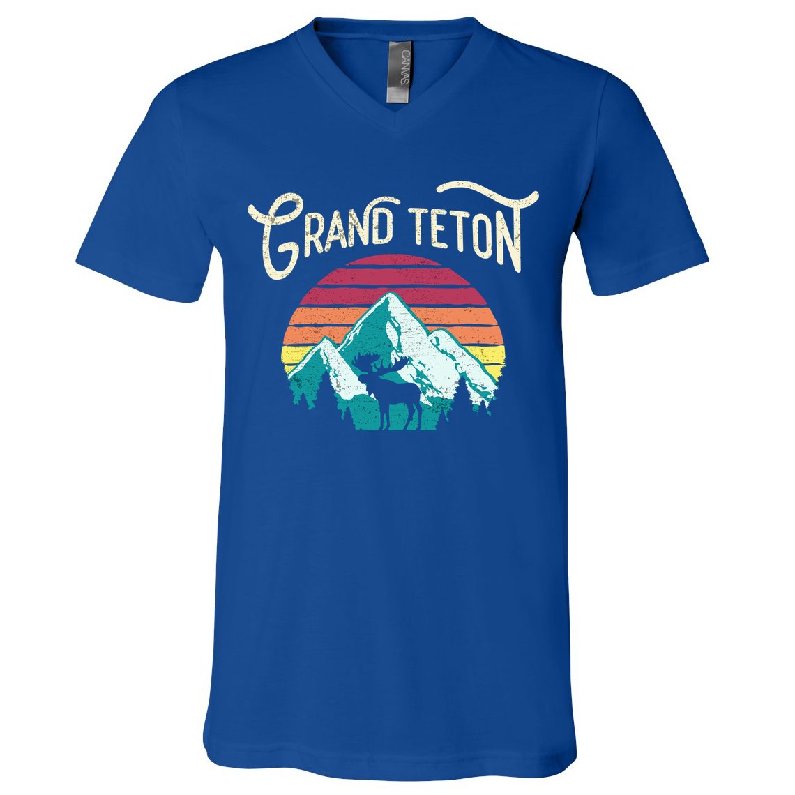 Retro Grand Teton National Park Wy Mountain State Cute Gift V-Neck T-Shirt