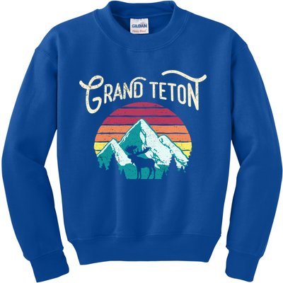 Retro Grand Teton National Park Wy Mountain State Cute Gift Kids Sweatshirt