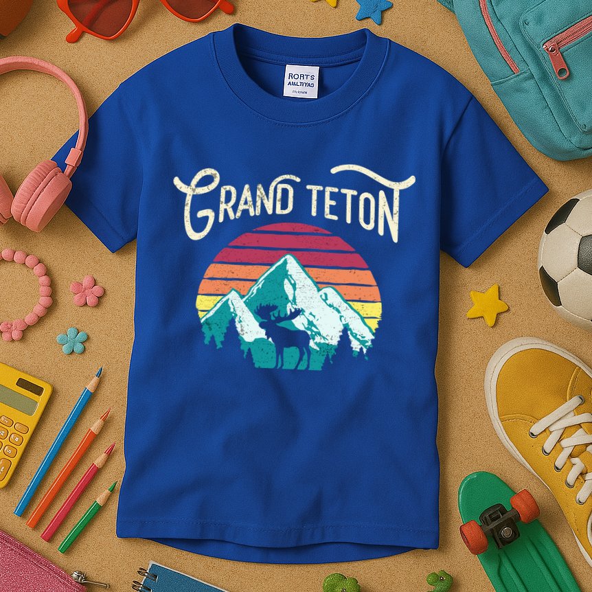 Retro Grand Teton National Park Wy Mountain State Cute Gift Kids T-Shirt