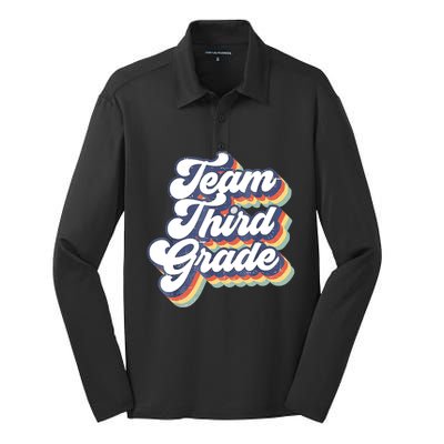 Retro Groovy Team Third Grade Back To School Teacher Student Gift Silk Touch Performance Long Sleeve Polo