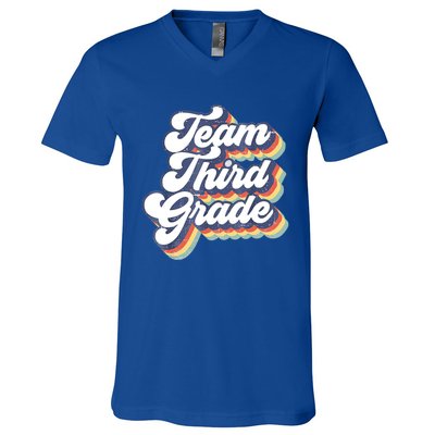 Retro Groovy Team Third Grade Back To School Teacher Student Gift V-Neck T-Shirt