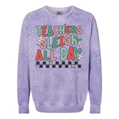 Retro Groovy Teacher Sleigh All Day Christmas Teacher Funny Gift Great Gift Colorblast Crewneck Sweatshirt