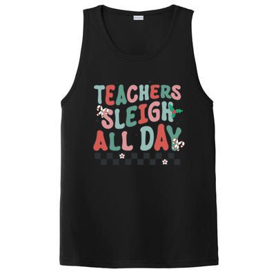 Retro Groovy Teacher Sleigh All Day Christmas Teacher Funny Gift Great Gift PosiCharge Competitor Tank