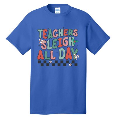 Retro Groovy Teacher Sleigh All Day Christmas Teacher Funny Gift Great Gift Tall T-Shirt