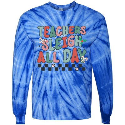 Retro Groovy Teacher Sleigh All Day Christmas Teacher Funny Gift Great Gift Tie-Dye Long Sleeve Shirt