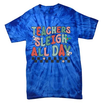 Retro Groovy Teacher Sleigh All Day Christmas Teacher Funny Gift Great Gift Tie-Dye T-Shirt