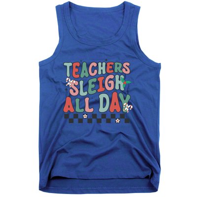 Retro Groovy Teacher Sleigh All Day Christmas Teacher Funny Gift Great Gift Tank Top