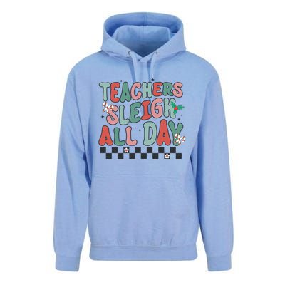 Retro Groovy Teacher Sleigh All Day Christmas Teacher Funny Gift Great Gift Unisex Surf Hoodie