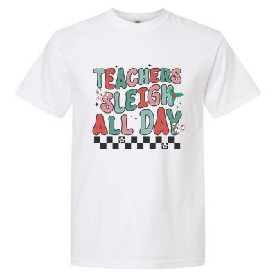 Retro Groovy Teacher Sleigh All Day Christmas Teacher Funny Gift Great Gift Garment-Dyed Heavyweight T-Shirt