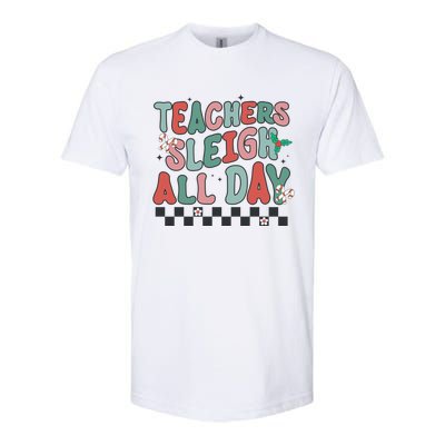 Retro Groovy Teacher Sleigh All Day Christmas Teacher Funny Gift Great Gift Softstyle CVC T-Shirt