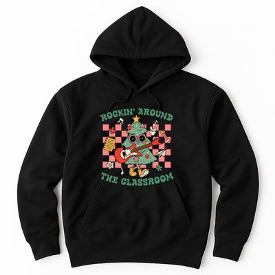 Retro Groovy Teacher Christmas Rockin' Around The Classroom  Hoodie