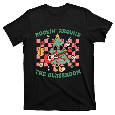 Retro Groovy Teacher Christmas Rockin' Around The Classroom  T-Shirt