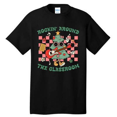 Retro Groovy Teacher Christmas Rockin' Around The Classroom  Tall T-Shirt