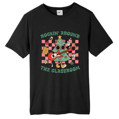 Retro Groovy Teacher Christmas Rockin' Around The Classroom  Tall Fusion ChromaSoft Performance T-Shirt