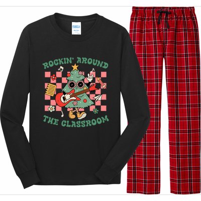 Retro Groovy Teacher Christmas Rockin' Around The Classroom  Long Sleeve Pajama Set