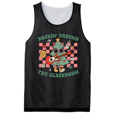 Retro Groovy Teacher Christmas Rockin' Around The Classroom  Mesh Reversible Basketball Jersey Tank