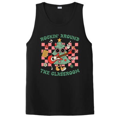 Retro Groovy Teacher Christmas Rockin' Around The Classroom  PosiCharge Competitor Tank