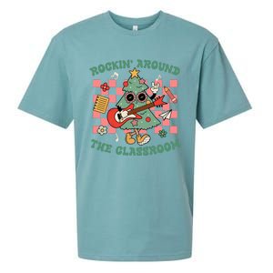 Retro Groovy Teacher Christmas Rockin' Around The Classroom  Sueded Cloud Jersey T-Shirt