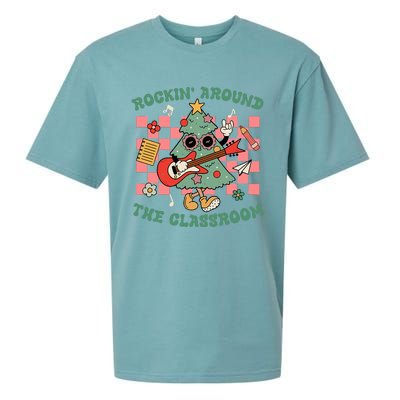 Retro Groovy Teacher Christmas Rockin' Around The Classroom  Sueded Cloud Jersey T-Shirt