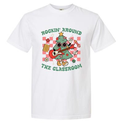 Retro Groovy Teacher Christmas Rockin' Around The Classroom  Garment-Dyed Heavyweight T-Shirt