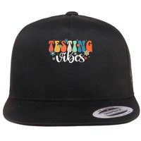 Retro Groovy Testing Vibes Rock The Test Testing Day Teacher Student Flat Bill Trucker Hat