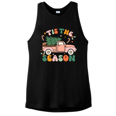 Retro Groovy Tis The Season Christmas Santa Xmas Tree Pajama Gift Ladies PosiCharge Tri-Blend Wicking Tank