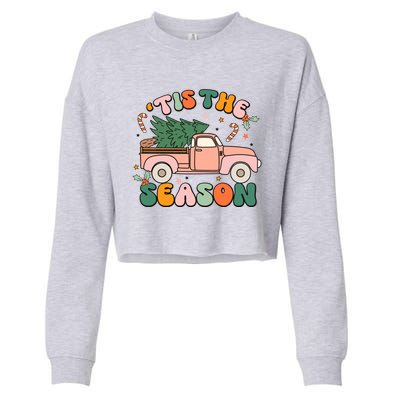 Retro Groovy Tis The Season Christmas Santa Xmas Tree Pajama Gift Cropped Pullover Crew