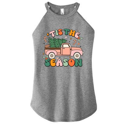 Retro Groovy Tis The Season Christmas Santa Xmas Tree Pajama Gift Women’s Perfect Tri Rocker Tank