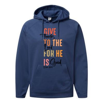 Retro Givethanks To The Lord Fall Thanksgiving Christian Autumn Performance Fleece Hoodie