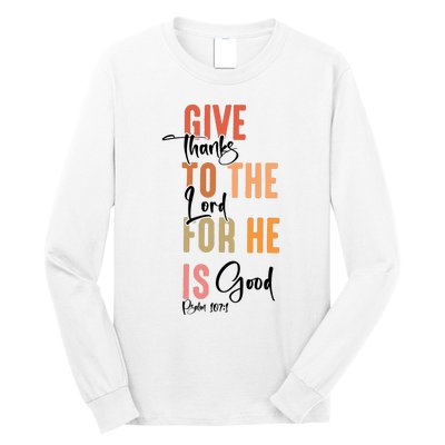 Retro Givethanks To The Lord Fall Thanksgiving Christian Autumn Long Sleeve Shirt