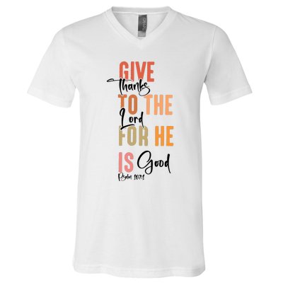 Retro Givethanks To The Lord Fall Thanksgiving Christian Autumn V-Neck T-Shirt