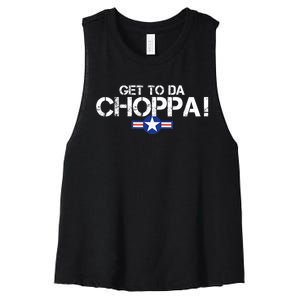 Retro Get To Da Choppa Funny 80s Movie Nostalgia Women's Racerback Cropped Tank