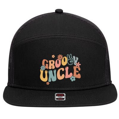 Retro Groovy Uncle Flower Power Hippie Family Groovy Vibes Gift 7 Panel Mesh Trucker Snapback Hat