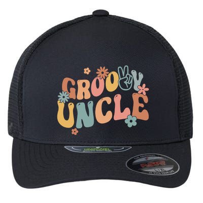 Retro Groovy Uncle Flower Power Hippie Family Groovy Vibes Gift Flexfit Unipanel Trucker Cap
