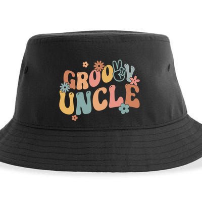 Retro Groovy Uncle Flower Power Hippie Family Groovy Vibes Gift Sustainable Bucket Hat