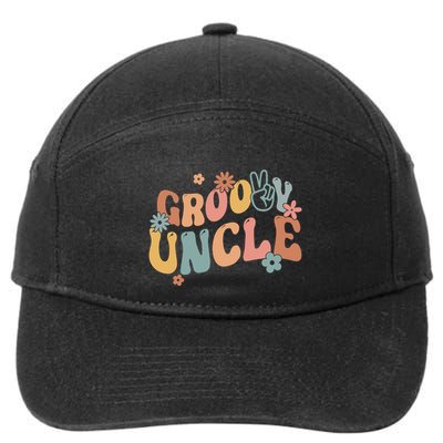 Retro Groovy Uncle Flower Power Hippie Family Groovy Vibes Gift 7-Panel Snapback Hat