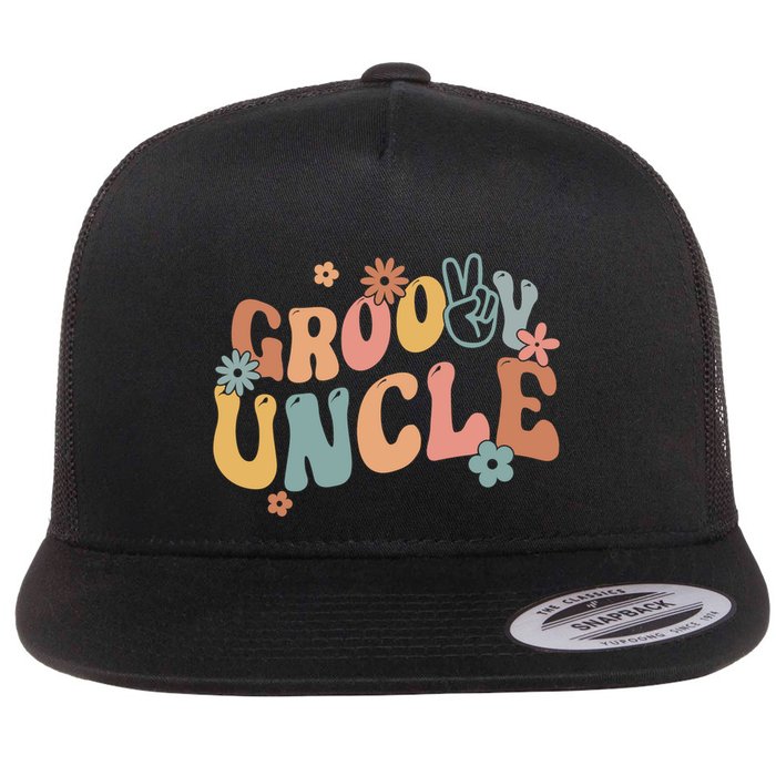 Retro Groovy Uncle Flower Power Hippie Family Groovy Vibes Gift Flatbill Hat
