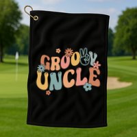 Retro Groovy Uncle Flower Power Hippie Family Groovy Vibes Gift Golf Towel