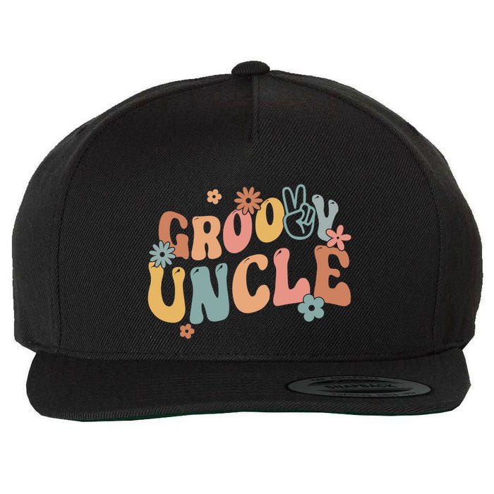 Retro Groovy Uncle Flower Power Hippie Family Groovy Vibes Gift Wool Snapback Cap